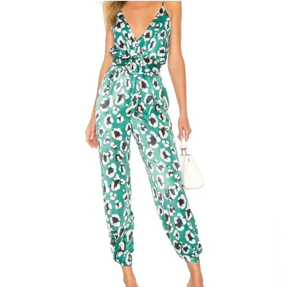 House of Harlow 1960 X Revolve Rudy Belted Jumpsuit Green Leopard Print XS
